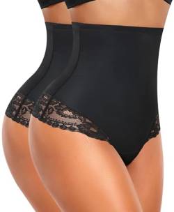 YARRCO Bauchweg Unterhose Damen Miederslips Spitze String Slips Tanga Shapewear Body Shaper Miederhose Formende Unterwäsche (Schwarz+Schwarz, S) von YARRCO