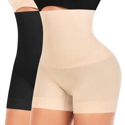 YARRCO Bauchweg Unterhose Damen Shapewear Nahtlose Miederhhose Hohe Taille Kurze Miederpants Body Shaper Leggings Figurformende Unterwäsche (Schwarz+Beige, XL) von YARRCO