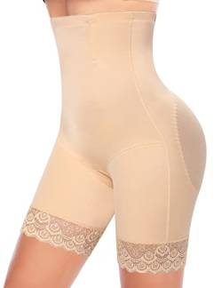 YARRCO Bauchweg Unterhose Damen Shapewear Spitze Miederhose Hohe Taille Figurformende Unterwäsche Leggings Body Shaper Miederpants (Beige, M) von YARRCO