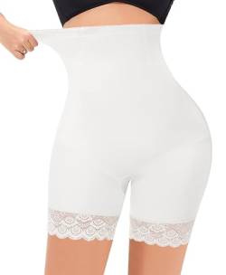 YARRCO Bauchweg Unterhose Damen Shapewear Spitze Miederhose Hohe Taille Figurformende Unterwäsche Leggings Body Shaper Miederpants (Weiß, L) von YARRCO