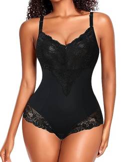 YARRCO Body Shaper Damen Bauchweg Shapewear Spitze Shaping Bodysuits Figurformende Unterwäsche Miederbody Miederslip (Schwarz, 2XL) von YARRCO