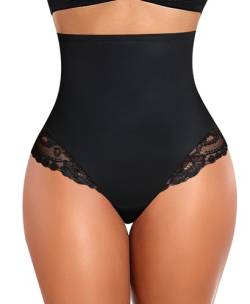 YARRCO Damen Bauchweg Miederslips Spitze String Shapewear Unterhose Tanga Shaper Slips Figurformende Unterwäsche (Schwarz-Spitze, 3XL) von YARRCO