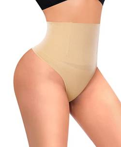 YARRCO Damen Bauchweg String Tanga Shapewear Unterhose Slips Shaper Miederslips Figurformende Unterwäsche (Beige, XL) von YARRCO