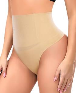 YARRCO Damen Bauchweg String Tanga Shapewear Unterhose Slips Shaper Miederslips Figurformende Unterwäsche (Beige-Nahtlos, L) von YARRCO