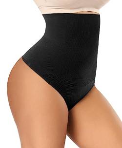 YARRCO Damen Bauchweg String Tanga Shapewear Unterhose Slips Shaper Miederslips Figurformende Unterwäsche (Schwarz-Hohe Taille, 2XL) von YARRCO