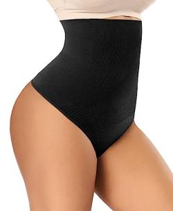 YARRCO Damen Bauchweg String Tanga Shapewear Unterhose Slips Shaper Miederslips Figurformende Unterwäsche (Schwarz-Hohe Taille, L) von YARRCO