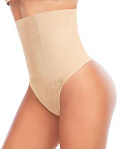 YARRCO Damen Bauchweg Unterhose Slips String Tanga Shapewear Hohe Taille Miederhose Body Shaper Miederslips Figurformende Unterwäsche (Beige-Hohe Taille, L) von YARRCO