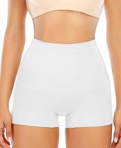 YARRCO Damen Miederhose Leichtformende Unterhose Nahtlos Shapewear Mittelhohe Taille Kurze Miederpants (Weiß+Mittlere Taille, S) von YARRCO