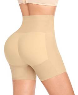 YARRCO Damen Po Push Up Unterhose Bauchweg Butt Lifter Miederhose Hoch Taille Shapewear Figurformende Miederpants Hip Enhancer (Beige, 2XL) von YARRCO