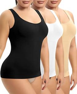 YARRCO Damen Shape Unterhemd Bauchweg Hemdchen Shapewear Trägertop Shaping BH Hemd Formendes Top Body Shaper Nahtloses Figurformendes Tanktop (Schwarz+Beige+weiß, L) von YARRCO