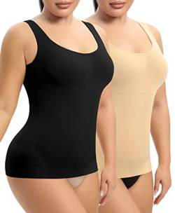 YARRCO Damen Shape Unterhemd Bauchweg Hemdchen Shapewear Trägertop Shaping BH Hemd Formendes Top Body Shaper Nahtloses Figurformendes Tanktop (Schwarz+Beige, 3XL) von YARRCO