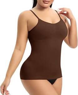 YARRCO Damen Shape Unterhemd Bauchweg Hemdchen Shapewear Trägertop Spaghettiträger Shaping BH Hemd Formendes Top Body Shaper Nahtloses Figurformendes Tanktop (Braun, 2XL) von YARRCO