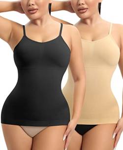 YARRCO Damen Shape Unterhemd Bauchweg Tanktop Shapewear Trägertop Shaping BH Hemd Formendes Top Hemdchen Body Shaper Nahtloses Figurformendes Tanktop (Schwarz+Beige+Spaghettiträger, 2XL) von YARRCO