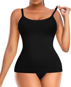 YARRCO Damen Shape Unterhemd Bauchweg Tanktop Shapewear Trägertop Shaping BH Hemd Formendes Top Hemdchen Body Shaper Nahtloses Figurformendes Tanktop (Schwarz+Ohne BH-Pad, S) von YARRCO