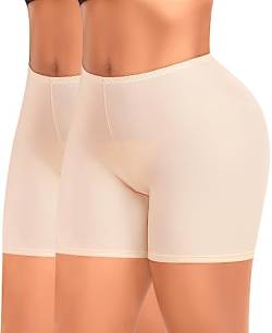 YARRCO Damen Unterhose Kurz Hose Unter Rock Kleid Nahtlos Slipshort Anti Chafing Boxershorts Kurz Leggings Radlerhose (Beige+Beige, 3XL) von YARRCO