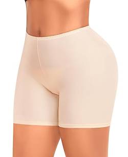 YARRCO Damen Unterhose Kurz Hose Unter Rock Kleid Nahtlos Slipshort Anti Chafing Boxershorts Kurz Leggings Radlerhose (Beige, XL) von YARRCO