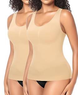 YARRCO Shape Unterhemd Damen Formende Tank Top Bauchweg Shapewear Sport Tanktop Figurformendes Trägertop Body Shaper Hemdchen Nahlos Camisole Shaping Hemd (Beige+Beige-Weite Träger, 2XL) von YARRCO