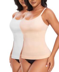 YARRCO Shape Unterhemd Damen Tank Top Bauchweg Shapewear Sport Tanktop Figurformendes Trägertop Body Shaper Hemdchen Nahlos Formendes Camisole Shaping Hemd (Beige+Weiß, 2XL) von YARRCO