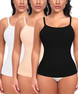 YARRCO Shape Unterhemd Damen Tank Top Bauchweg Shapewear Sport Tanktop Figurformendes Trägertop Body Shaper Hemdchen Nahlos Formendes Camisole Shaping Hemd (Schwarz+Beige+Weiß, XL) von YARRCO