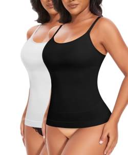 YARRCO Shape Unterhemd Damen Tank Top Bauchweg Shapewear Sport Tanktop Figurformendes Trägertop Body Shaper Hemdchen Nahlos Formendes Camisole Shaping Hemd (Schwarz+Weiß, 2XL) von YARRCO