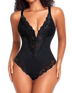 YARRCO Shapewear Damen Body Shaper Bauchweg Bodysuits Shaping Unterwäsche Formender Miederbody Formbody Miederslips Spitze Figurformende Tanga String (Schwarz, M) von YARRCO