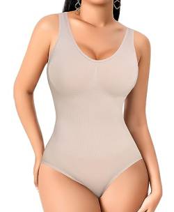 YARRCO Shapewear Damen Body Shaper Bauchweg Shaping Bodysuits Miederslip Figurformende Unterwäsche Miederbody (Beige, L) von YARRCO