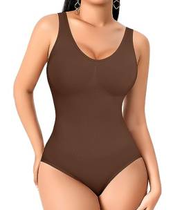 YARRCO Shapewear Damen Body Shaper Bauchweg Shaping Bodysuits Miederslip Figurformende Unterwäsche Miederbody (Braun, L) von YARRCO