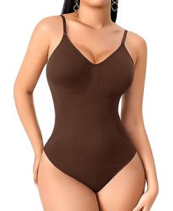 YARRCO Shapewear Damen Body Shaper Bauchweg Shaping Bodysuits Miederslip Figurformende Unterwäsche Miederbody (Braun, M) von YARRCO