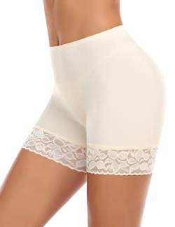 YARRCO Spitzen-Shorts für Damen, Chub-Rub-Shorts, nahtlose Slip-Shorts für Unterkleider, Boyshorts, Sicherheitsshorts, Unterwäsche, #1 Nude (kurze Spitze), 36 von YARRCO