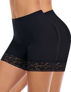 YARRCO Spitzen-Shorts für Damen, Chub-Rub-Shorts, nahtlose Slip-Shorts für Unterkleider, Boyshorts, Sicherheitsshorts, Unterwäsche, #1 schwarz + schwarz (kurze Spitze), 46 von YARRCO