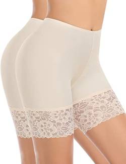 YARRCO Spitzen-Shorts für Damen, Chub-Rub-Shorts, nahtlose Slip-Shorts für Unterkleider, Boyshorts, Sicherheitsshorts, Unterwäsche, #2 Nude + Nude (lange Spitze), 50 von YARRCO