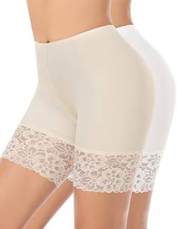 YARRCO Spitzen-Shorts für Damen, Chub-Rub-Shorts, nahtlose Slip-Shorts für Unterkleider, Boyshorts, Sicherheitsshorts, Unterwäsche, #2 Nude + Weiß (lange Spitze), 48 von YARRCO