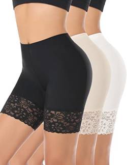 YARRCO Spitzen-Shorts für Damen, Chub-Rub-Shorts, nahtlose Slip-Shorts für Unterkleider, Boyshorts, Sicherheitsshorts, Unterwäsche, #2 Schwarz + Nude + Weiß (lange Spitze), 50 von YARRCO