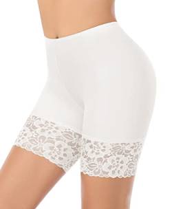 YARRCO Spitzen-Shorts für Damen, Chub-Rub-Shorts, nahtlose Slip-Shorts für Unterkleider, Boyshorts, Sicherheitsshorts, Unterwäsche, #2 Weiß (lange Spitze), 36 von YARRCO