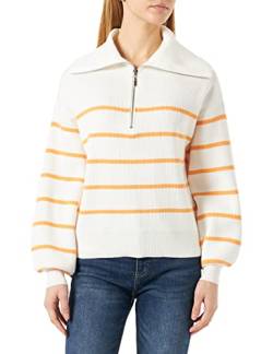 YAS Damen Yasdeli Zip Knit S. Noos Pullover, Star White/Stripes:mock Orange, S EU von YAS