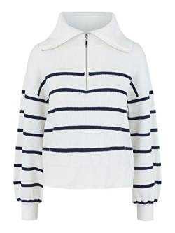 YAS Damen Yasdeli Zip Knit S. Noos Pullover, Star White/Stripes:navy Blazer, M EU von YAS