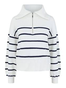YAS Damen Yasdeli Zip Knit S. Noos Pullover, Star White/Stripes:navy Blazer, XL EU von YAS