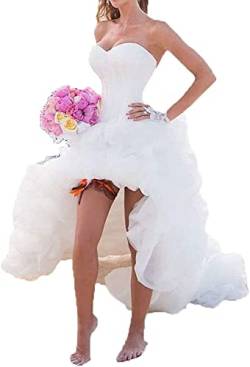 YASIOU Hochzeitskleid Elegant Damen Lang Weiß A Linie Hinten Lang Vorne Kurz Hochzeitskleider Brautkleid Große Größen mit Schleppe von YASIOU