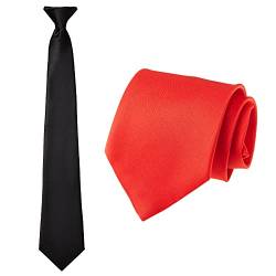 YATEICBC 2 Stücke Clip On Krawatte mit Clip Vorgebundene Krawatten Matte Standard Sicherheit Krawatte für Hochzeit Beerdigung Formelle Geschäft Krawatte (Schwarz, Rot) von YATEICBC