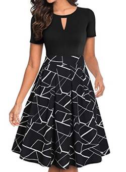 YATHON Damen Vintage Floral Flared A-Linie Swing Casual Party Kleider mit Taschen, Yt018-Black Stripe, Mittel von YATHON