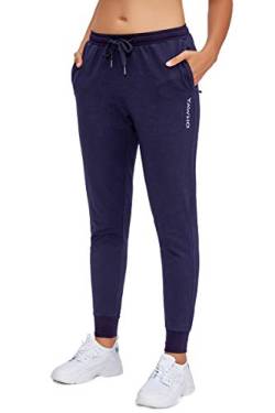 YAWHO Damen Jogginghose Baumwolle Sporthose Trainingshose Freizeithose Sweathose Lang Slim Fit Frauen Sweatpants Laufen Fitness Casual Basics mit Bündchen (2XL, Blue) von YAWHO