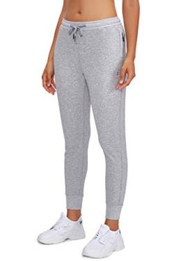 YAWHO Damen Jogginghose Baumwolle Sporthose Trainingshose Freizeithose Sweathose Lang Slim Fit Frauen Sweatpants Laufen Fitness Casual Basics mit Bündchen (L, Grey) von YAWHO