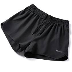 YAWHO Damen Laufshorts Sporthose Kurz Laufhose Trainingsshorts Sweatshorts Sport Kurze Jogginghose Sportshorts Schnelltrocknend Atmungsaktiv (80877 Black, XS) von YAWHO