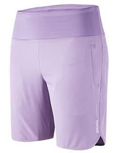 YAWHO Damen Sporthose Kurz Laufshorts Sweatshorts Sport Kurze Hose Sommer Schnell Trocknend High Waist Fitness Running Gym mit Reißverschlusstasche (80887 Violet, 2XL) von YAWHO