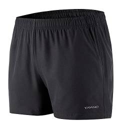 YAWHO Damen Sporthose Kurz Laufshorts Trainingsshorts Sweatshorts Sport Kurze Hose Sommer Schnelltrocknend Atmungsaktiv für Running Jogging Yoga Gym (80867 Black, M) von YAWHO