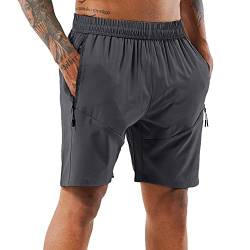 YAWHO Herren Sporthose Kurz Hose Laufshorts Trainingsshorts Schnelltrocknend mit Reißverschlusstasche/Jogging Hose für Workout,Laufsport,Fitness (0366 Grey, 2XL) von YAWHO