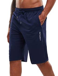 YAWHO Herren Sporthose Kurz Hose Laufshorts Trainingsshorts Schnelltrocknend mit Reißverschlusstasche/Jogging Hose für Workout,Laufsport,Fitness (1908 Blue, S) von YAWHO