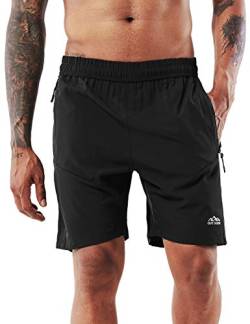 YAWHO Herren Sporthose Kurz Hose Laufshorts Trainingsshorts Schnelltrocknend mit Reißverschlusstasche/Jogging Hose für Workout,Laufsport,Fitness (Black, L) von YAWHO