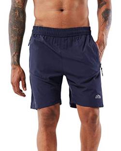 YAWHO Herren Workout Laufshorts Sport Fitness Gym Training Quick Dry Athletic Performance Shorts mit Reißverschlusstaschen, 0366 Blau, Groß von YAWHO