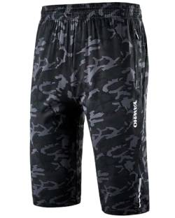 YAWHO Herren Workout Laufshorts Sport Fitness Gym Training Quick Dry Athletic Performance Shorts mit Reißverschlusstaschen, 1909 Camouflage, Groß von YAWHO